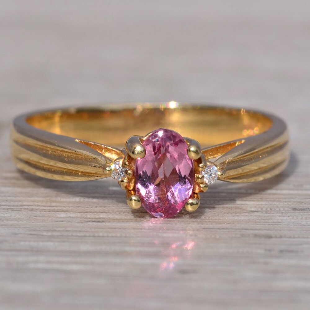 DiNola Signed Pink Sapphire and Diamond Ring in Yellow Gold